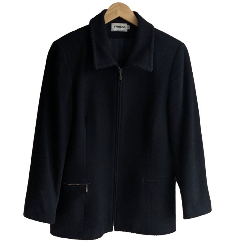 Vintage Wool Cashmere Jacket Zip Up Black sz 12